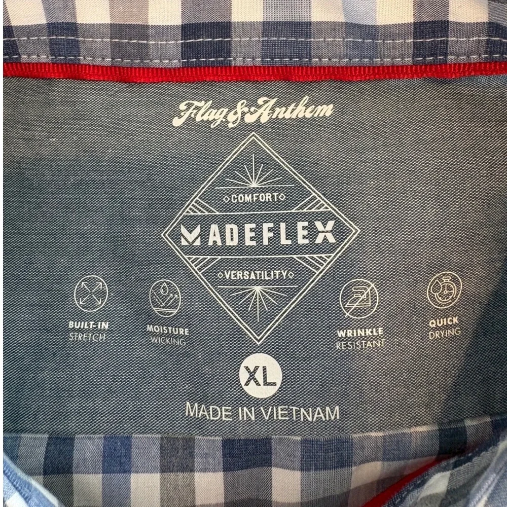 Flag & Anthem MadeFlex Mens XL Blue Gingham Plaid Button Down Shirt SP22WS090